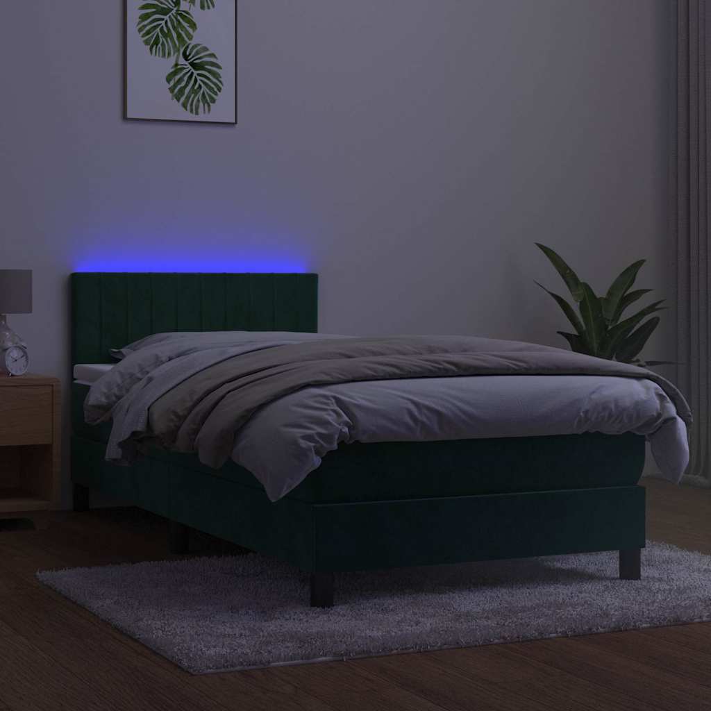 vidaXL Łóżko kontynentalne z materacem i LED zielony aksamit 80x200 cm