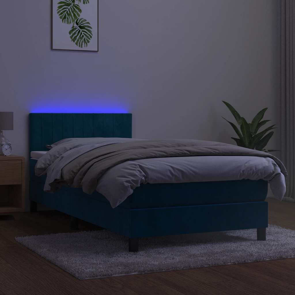 vidaXL Łóżko kontynentalne, materac i LED, niebieski aksamit 80x200 cm