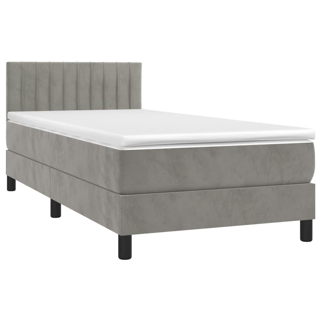 vidaXL Łóżko kontynentalne z materacem i LED, szare 90x190 cm, aksamit