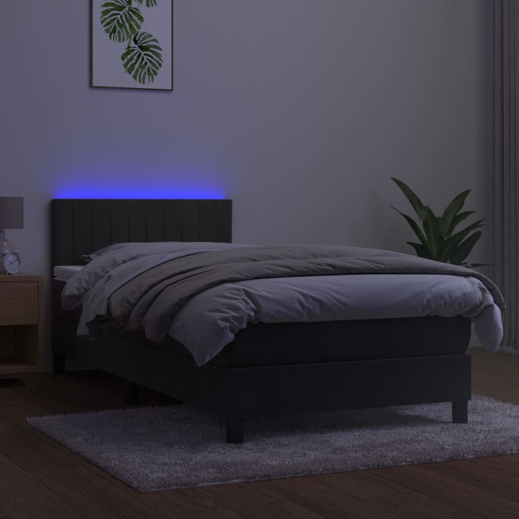 vidaXL Łóżko kontynentalne z materacem i LED, szary aksamit, 90x190 cm