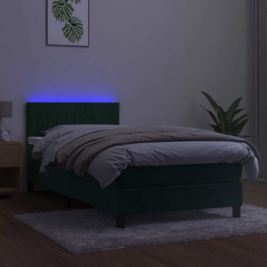 vidaXL Łóżko kontynentalne z materacem i LED zielony aksamit 90x190 cm