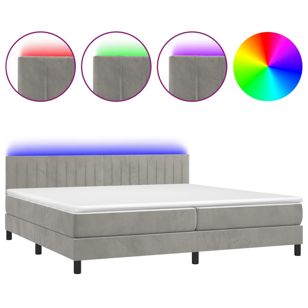 vidaXL Łóżko kontynentalne z materacem i LED, szare 200x200cm, aksamit