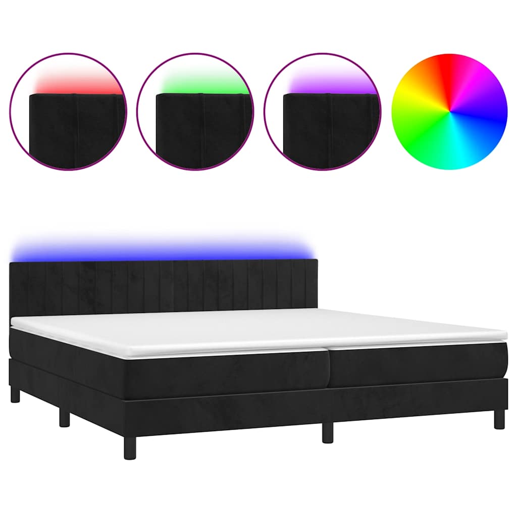 vidaXL Łóżko kontynentalne z materacem i LED, czarny aksamit 200x200cm