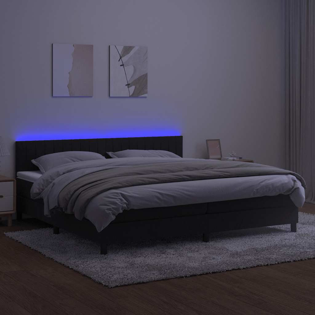 vidaXL Łóżko kontynentalne z materacem i LED, czarny aksamit 200x200cm