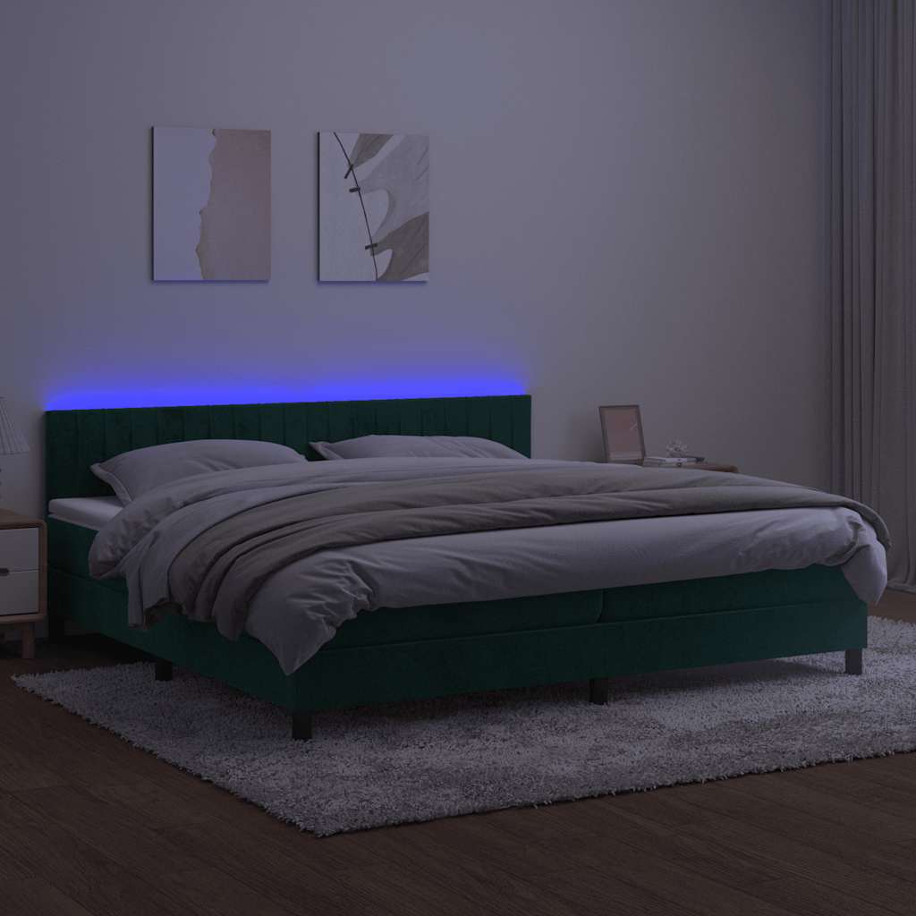 vidaXL Łóżko kontynentalne z materacem i LED zielony aksamit 200x200cm