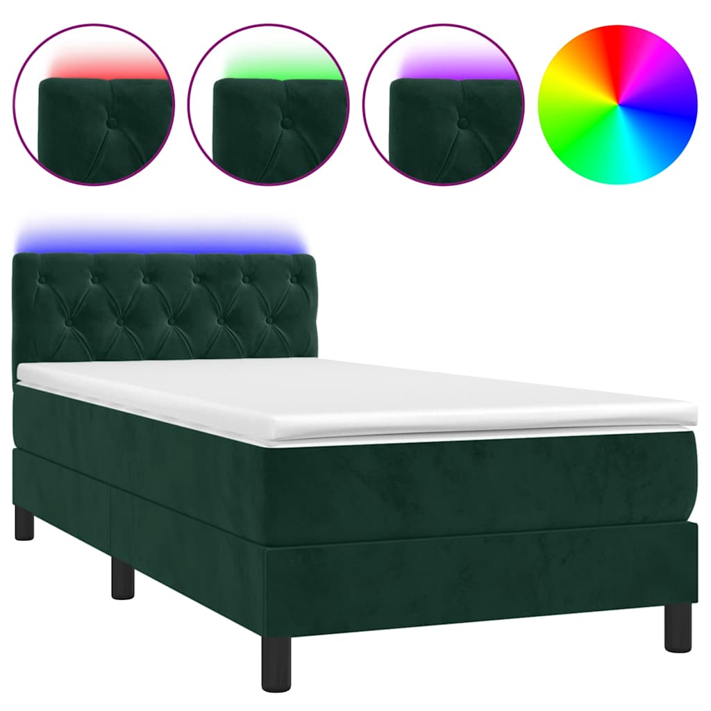 vidaXL Łóżko kontynentalne z materacem i LED zielony aksamit 80x200 cm