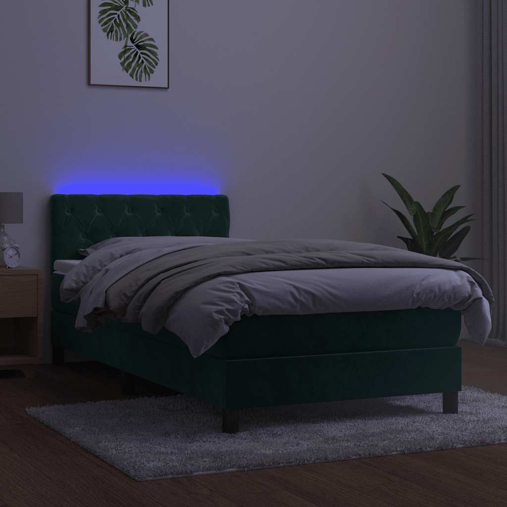 vidaXL Łóżko kontynentalne z materacem i LED zielony aksamit 80x200 cm