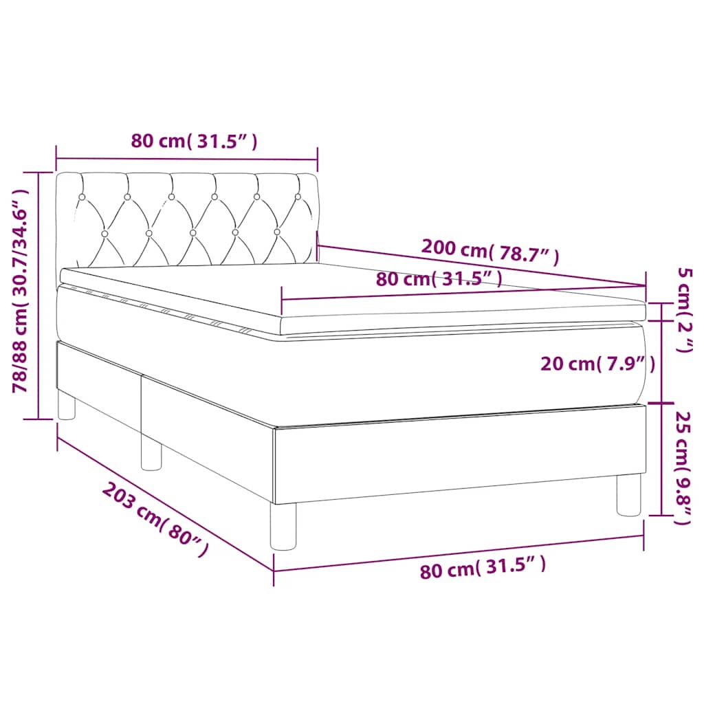 vidaXL Łóżko kontynentalne z materacem i LED zielony aksamit 80x200 cm