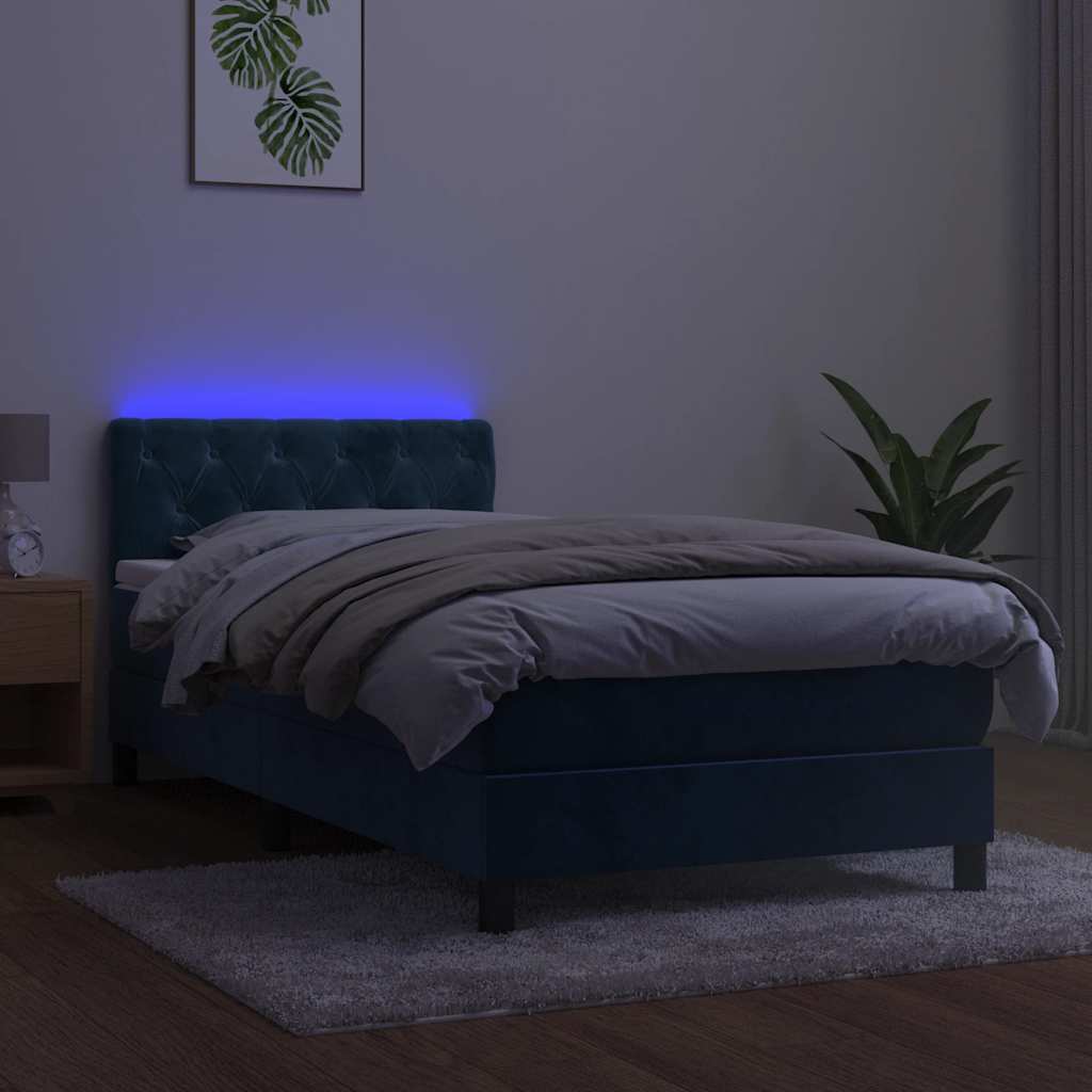 vidaXL Łóżko kontynentalne, materac i LED, niebieski aksamit 80x200 cm