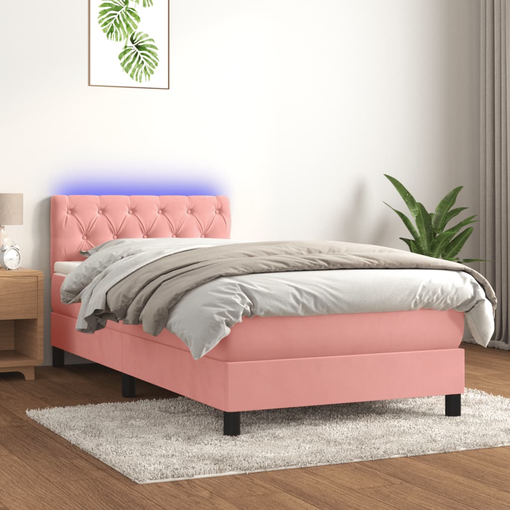 vidaXL Łóżko kontynentalne z materacem i LED, różowy aksamit 80x200 cm