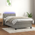 vidaXL Łóżko kontynentalne z materacem i LED, szare 90x190 cm, aksamit