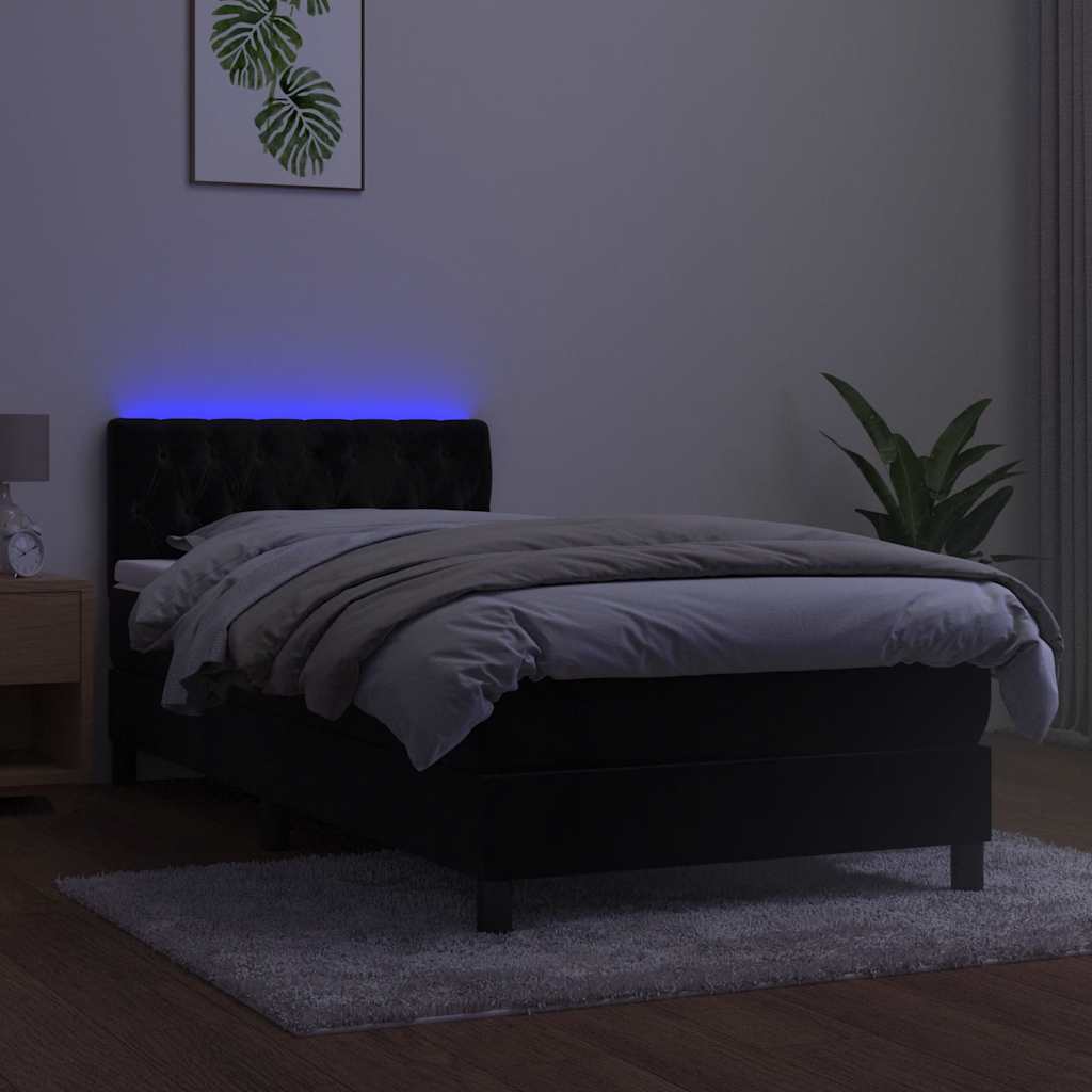 vidaXL Łóżko kontynentalne z materacem i LED, czarny aksamit 90x190 cm