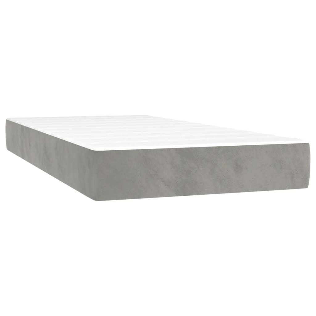 vidaXL Łóżko kontynentalne z materacem i LED, szare 90x200 cm, aksamit
