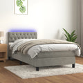 vidaXL Łóżko kontynentalne z materacem i LED, szare 90x200 cm, aksamit
