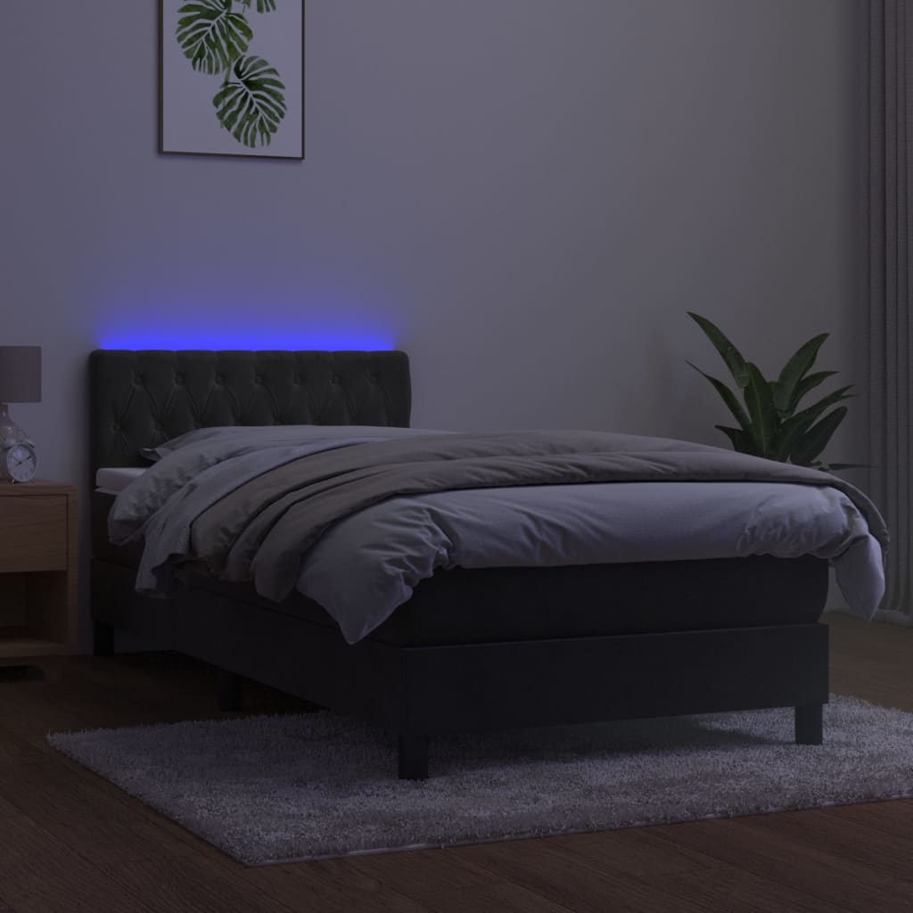 vidaXL Łóżko kontynentalne z materacem i LED, szary aksamit, 90x200 cm