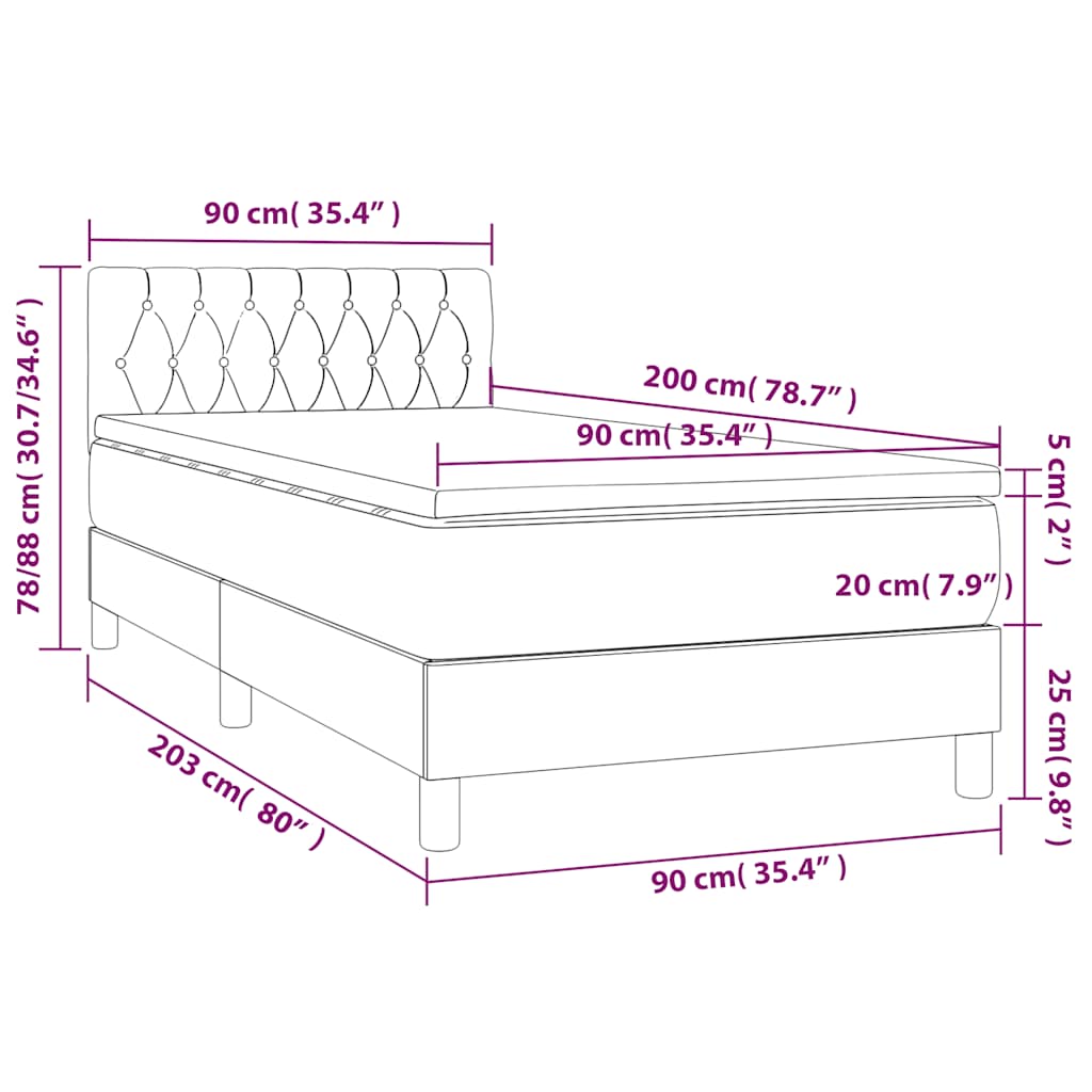 vidaXL Łóżko kontynentalne z materacem i LED, czarny aksamit 90x200 cm