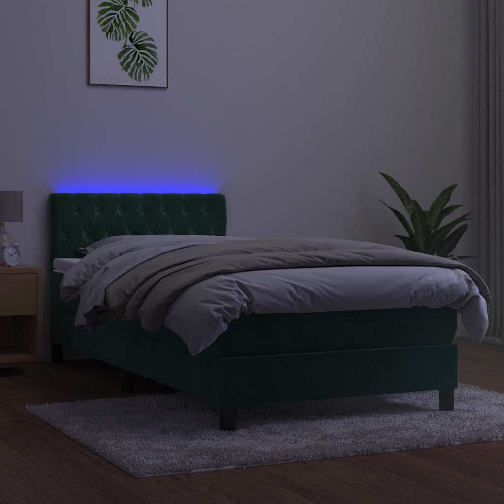 vidaXL Łóżko kontynentalne z materacem i LED zielony aksamit 90x200 cm