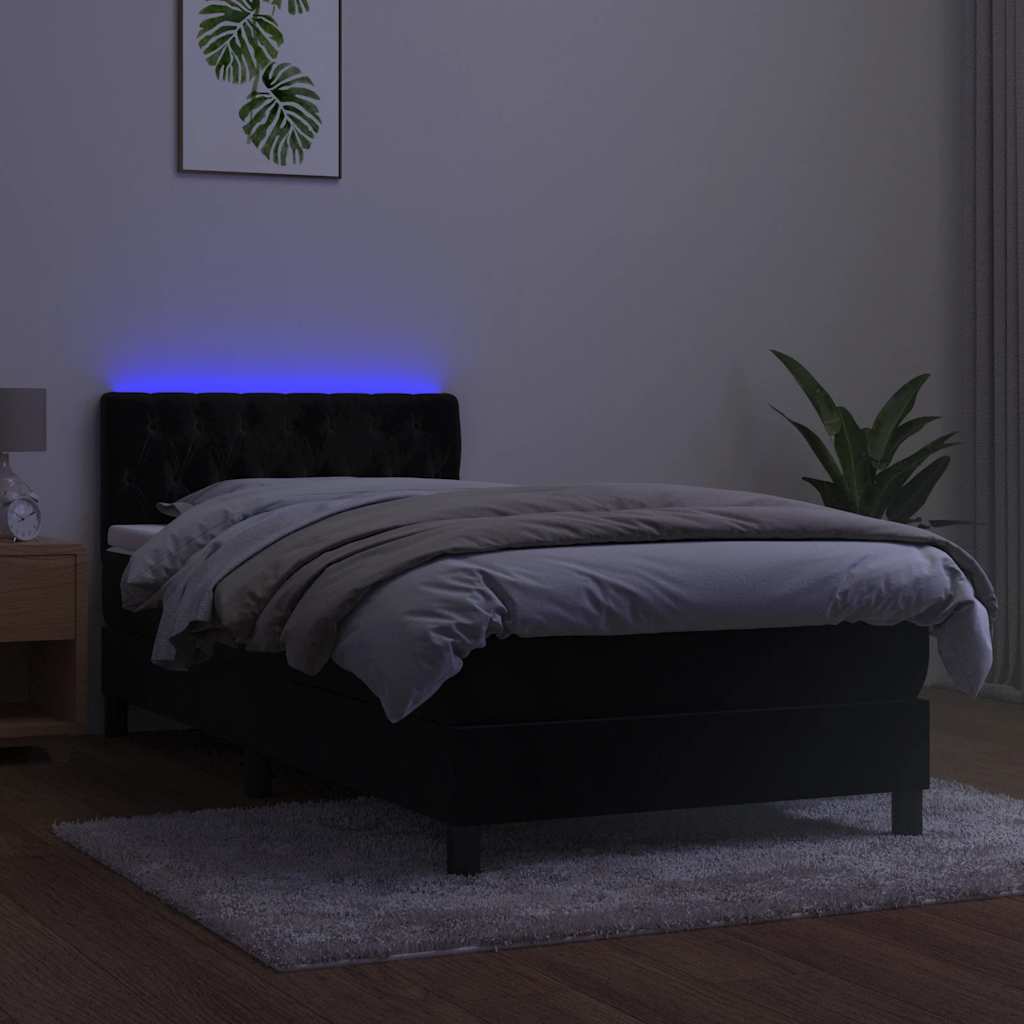 vidaXL Łóżko kontynentalne z materacem i LED, czarny aksamit 100x200cm