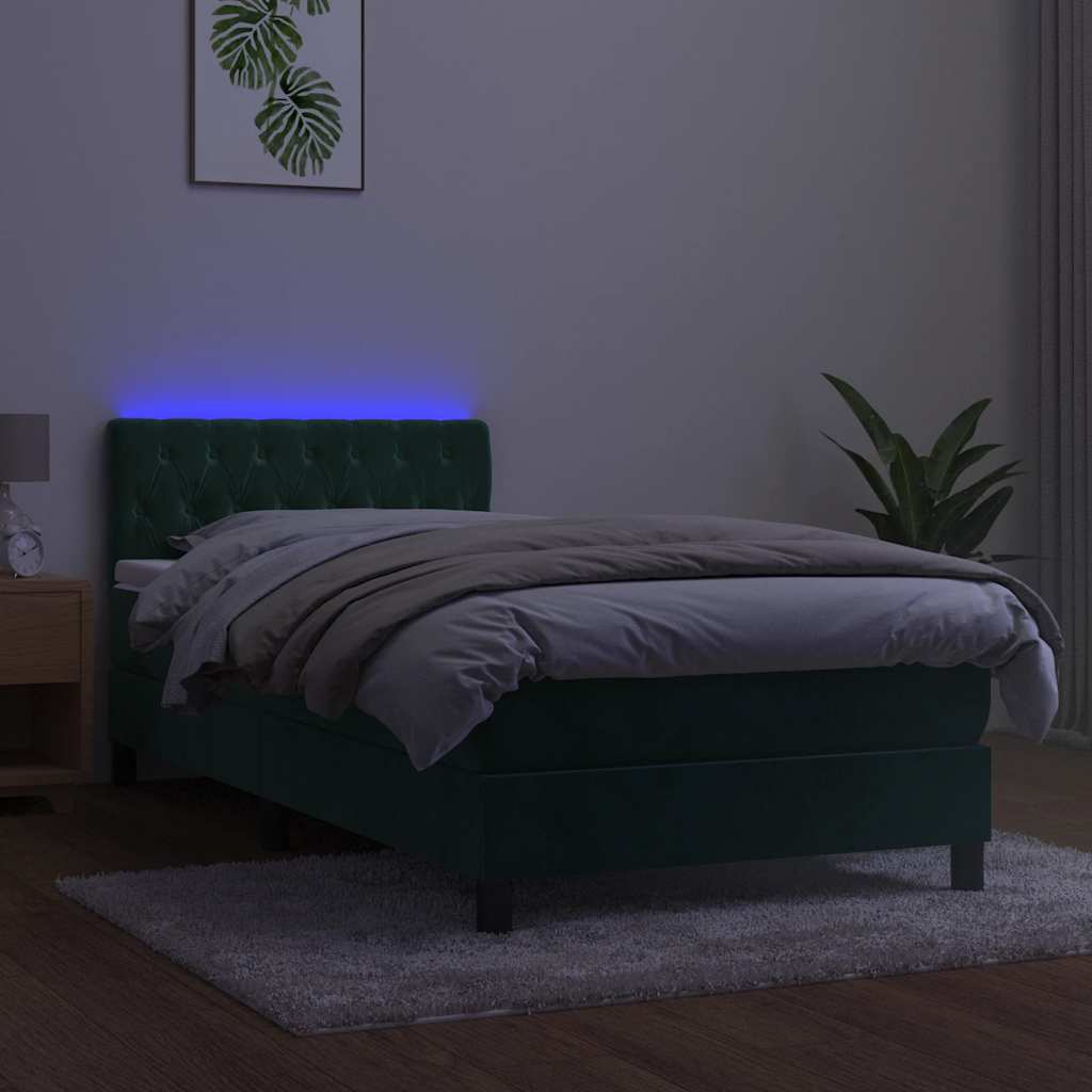 vidaXL Łóżko kontynentalne z materacem i LED zielony aksamit 100x200cm