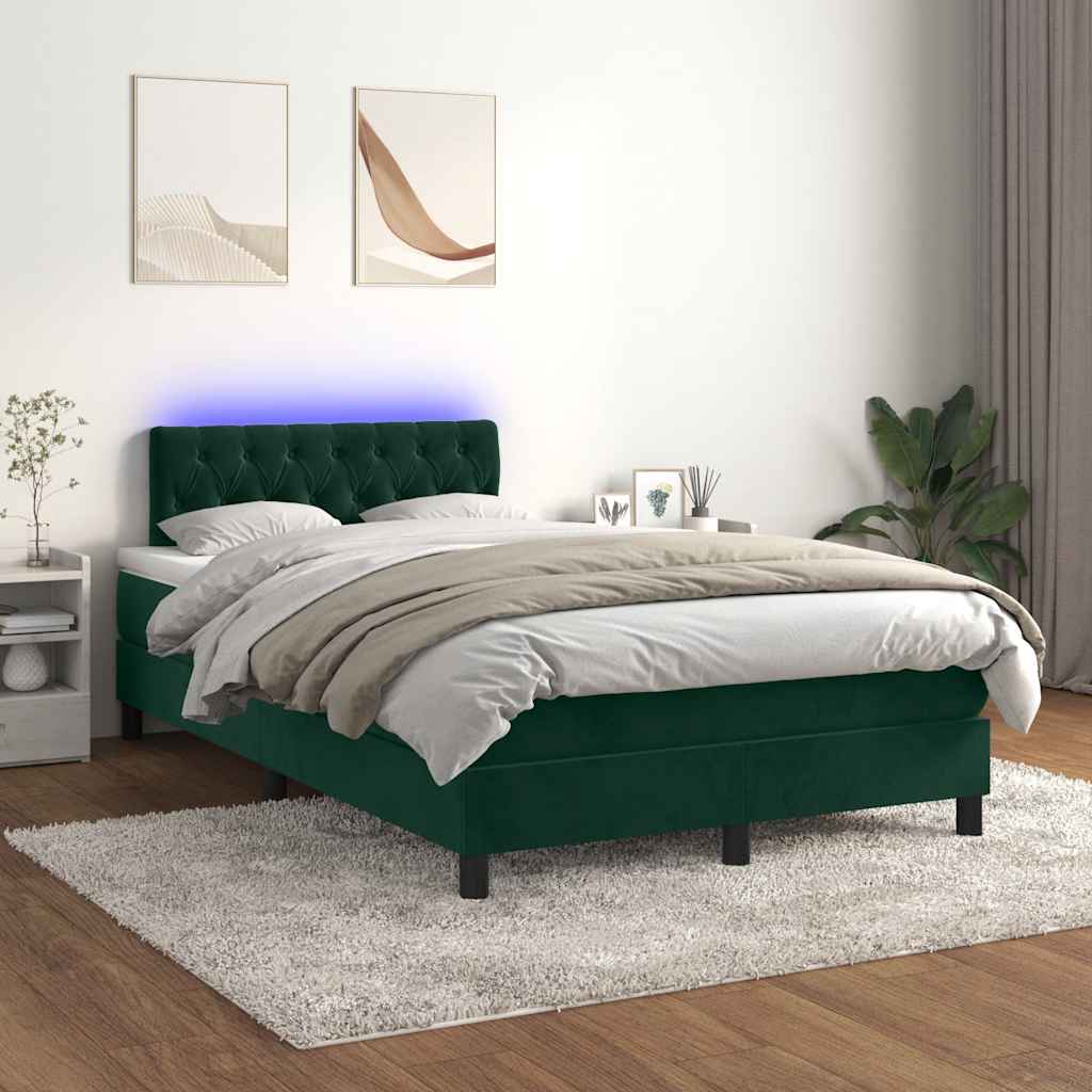 vidaXL Łóżko kontynentalne z materacem i LED zielony aksamit 120x200cm