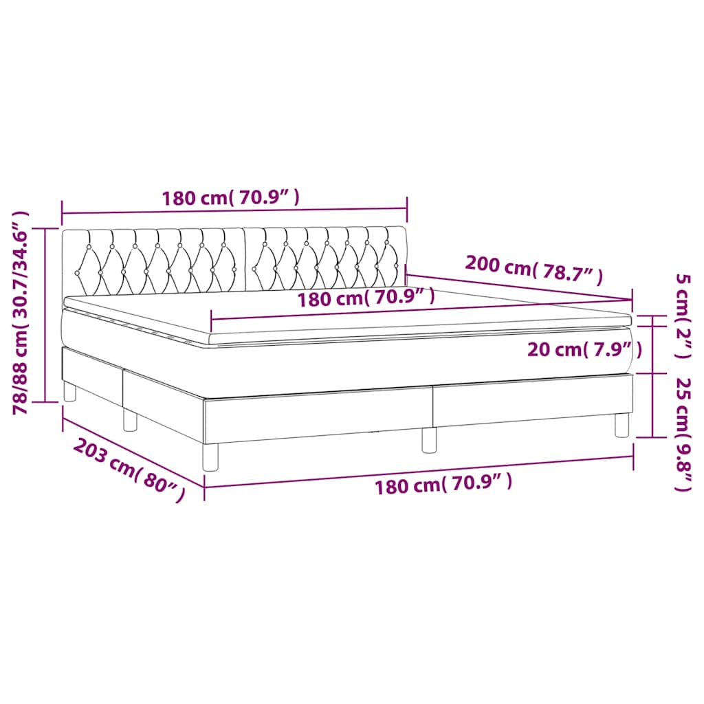 vidaXL Łóżko kontynentalne, materac i LED, niebieski aksamit 180x200cm