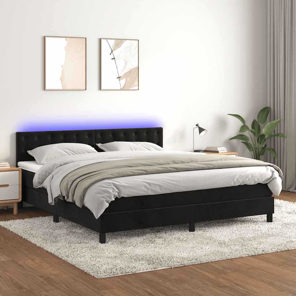 vidaXL Łóżko kontynentalne z materacem i LED, czarny aksamit 180x200cm