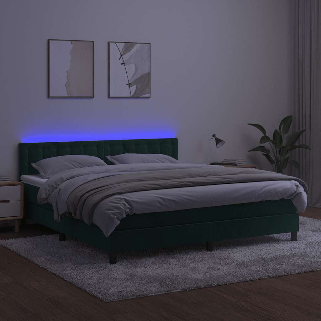 vidaXL Łóżko kontynentalne z materacem i LED zielony aksamit 180x200cm