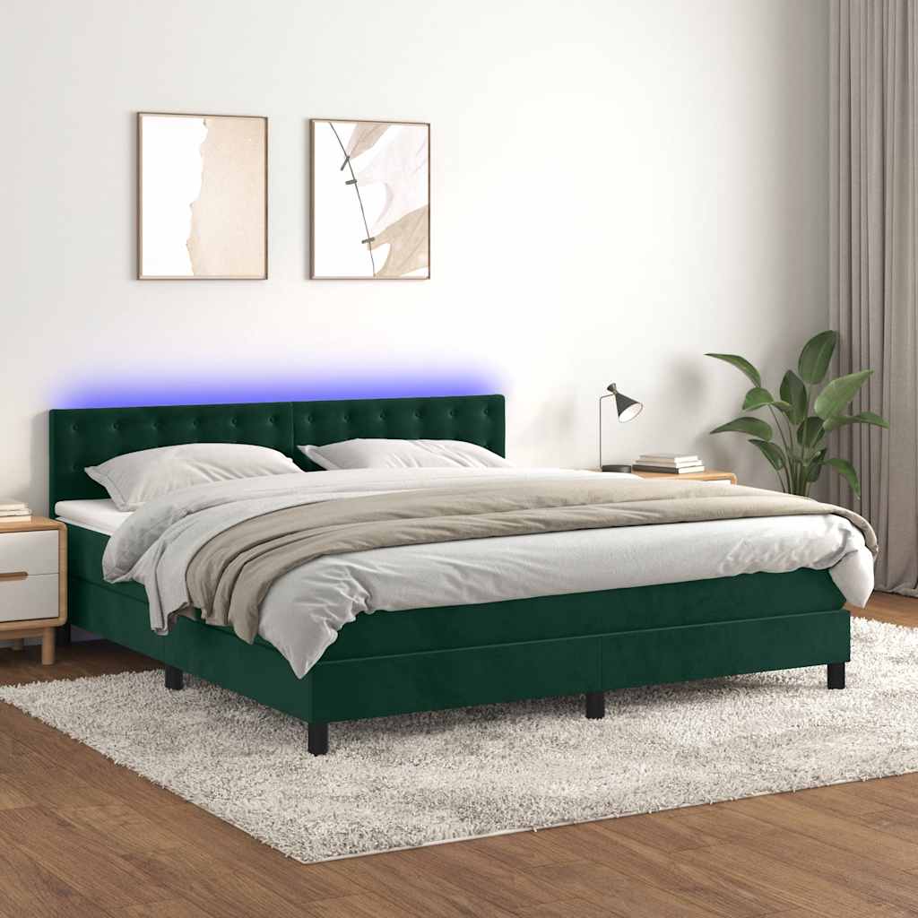 vidaXL Łóżko kontynentalne z materacem i LED zielony aksamit 180x200cm