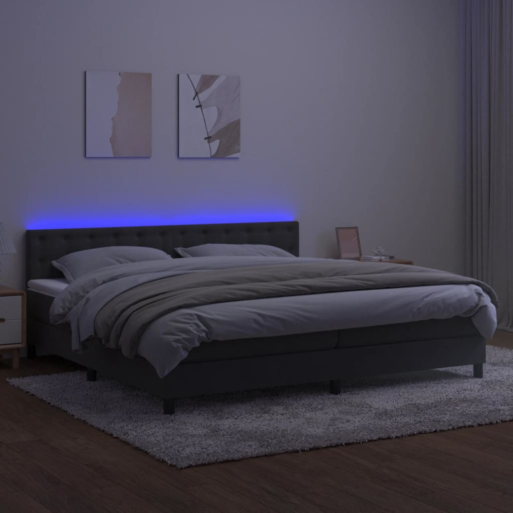 vidaXL Łóżko kontynentalne z materacem i LED, szary aksamit, 200x200cm