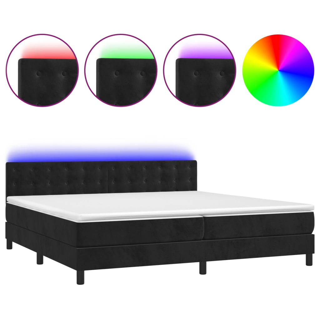 vidaXL Łóżko kontynentalne z materacem i LED, czarny aksamit 200x200cm