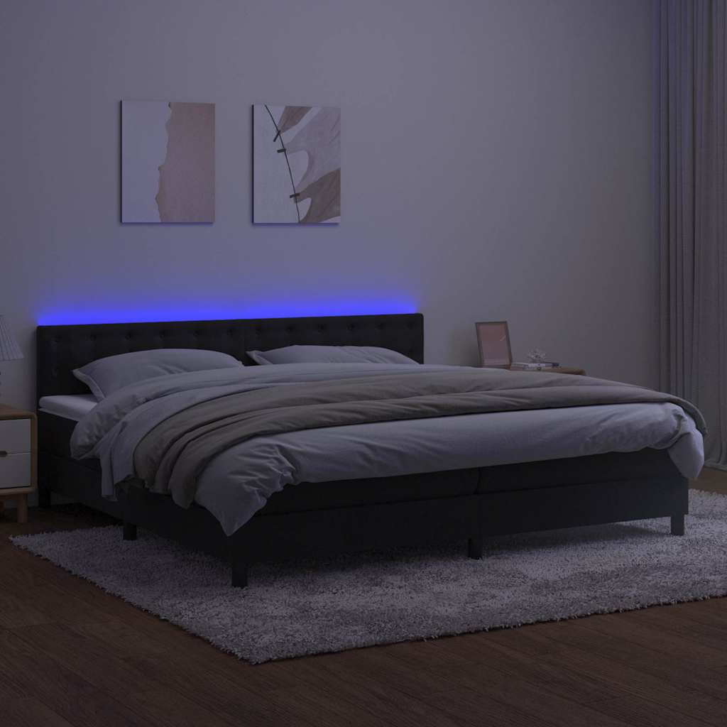 vidaXL Łóżko kontynentalne z materacem i LED, czarny aksamit 200x200cm