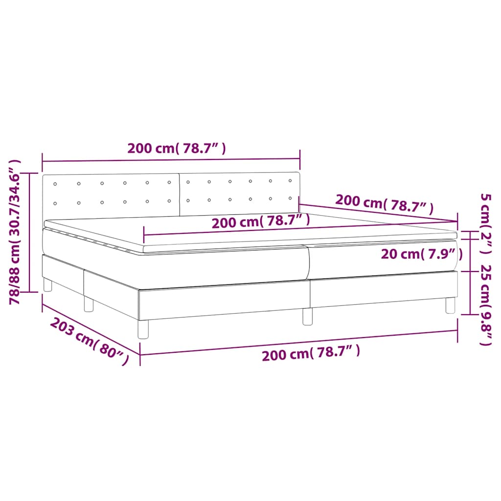 vidaXL Łóżko kontynentalne z materacem i LED, czarny aksamit 200x200cm