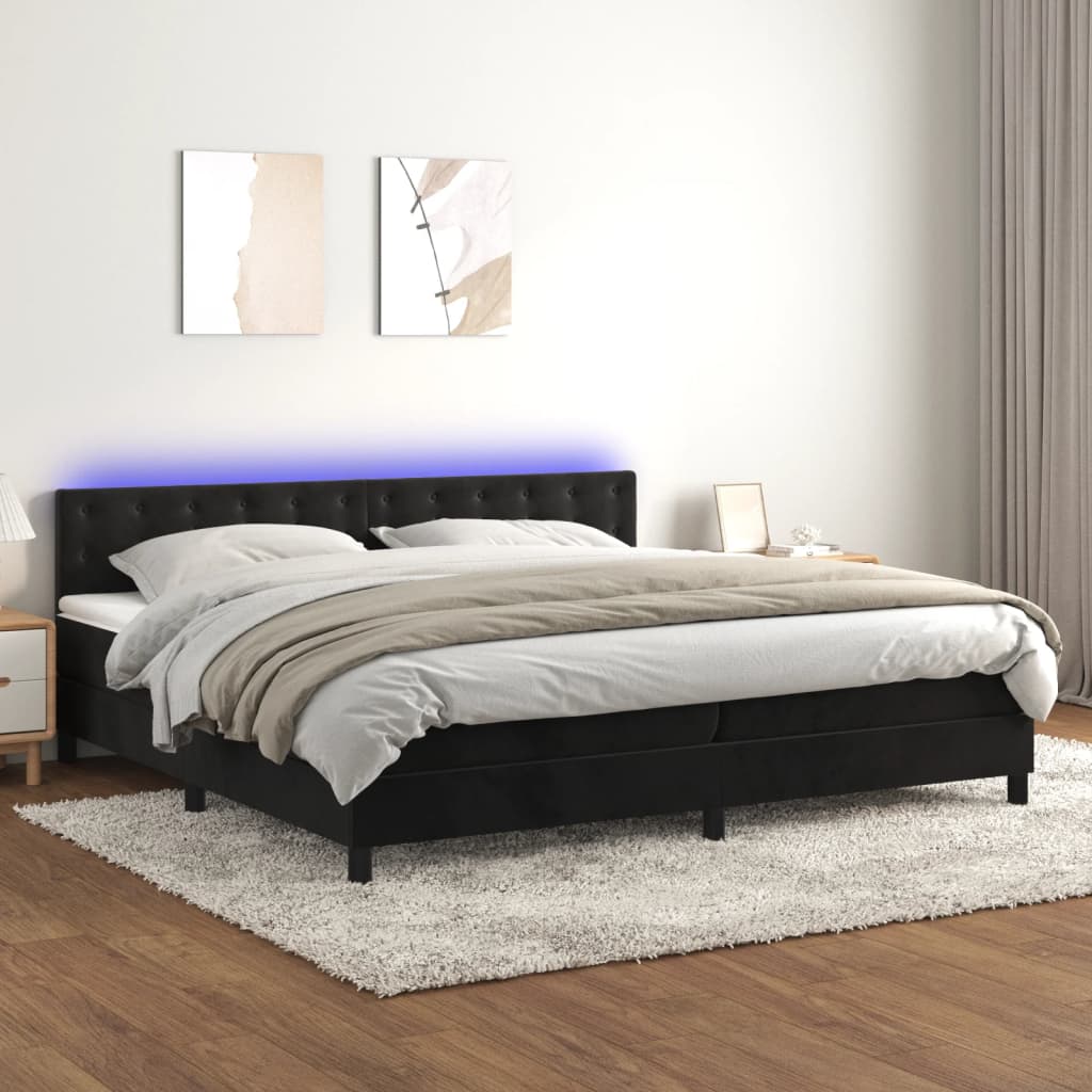vidaXL Łóżko kontynentalne z materacem i LED, czarny aksamit 200x200cm