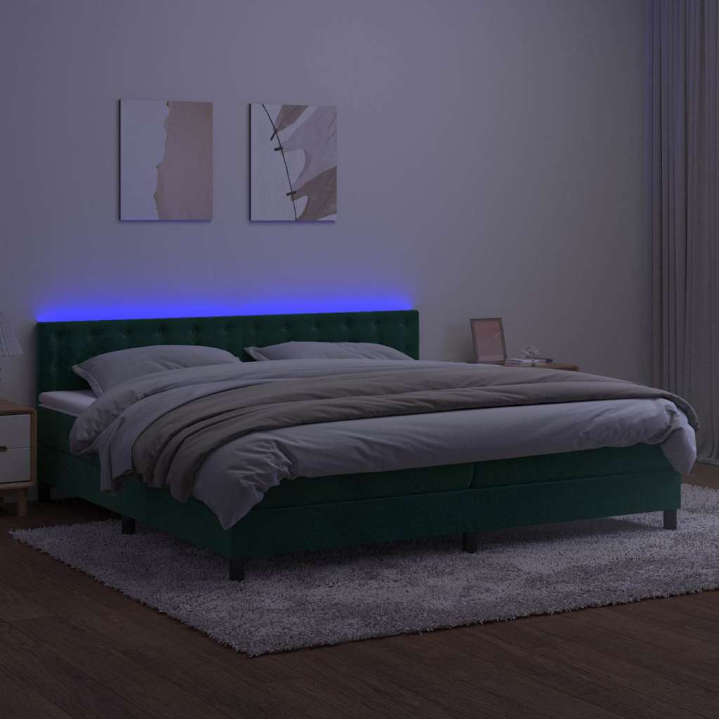 vidaXL Łóżko kontynentalne z materacem i LED zielony aksamit 200x200cm