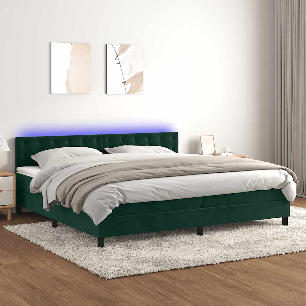 vidaXL Łóżko kontynentalne z materacem i LED zielony aksamit 200x200cm