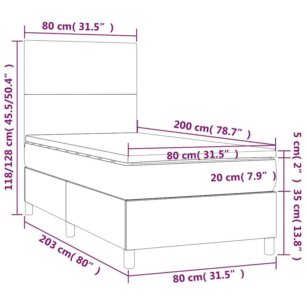 vidaXL Łóżko kontynentalne z materacem, czarne, 80x200 cm, tkanina