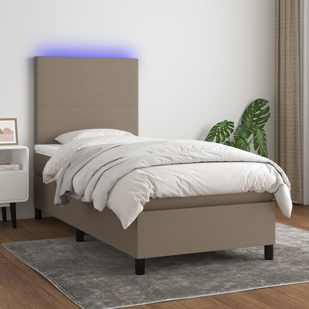 vidaXL Łóżko kontynentalne z materacem, taupe, 90x200 cm, tkanina