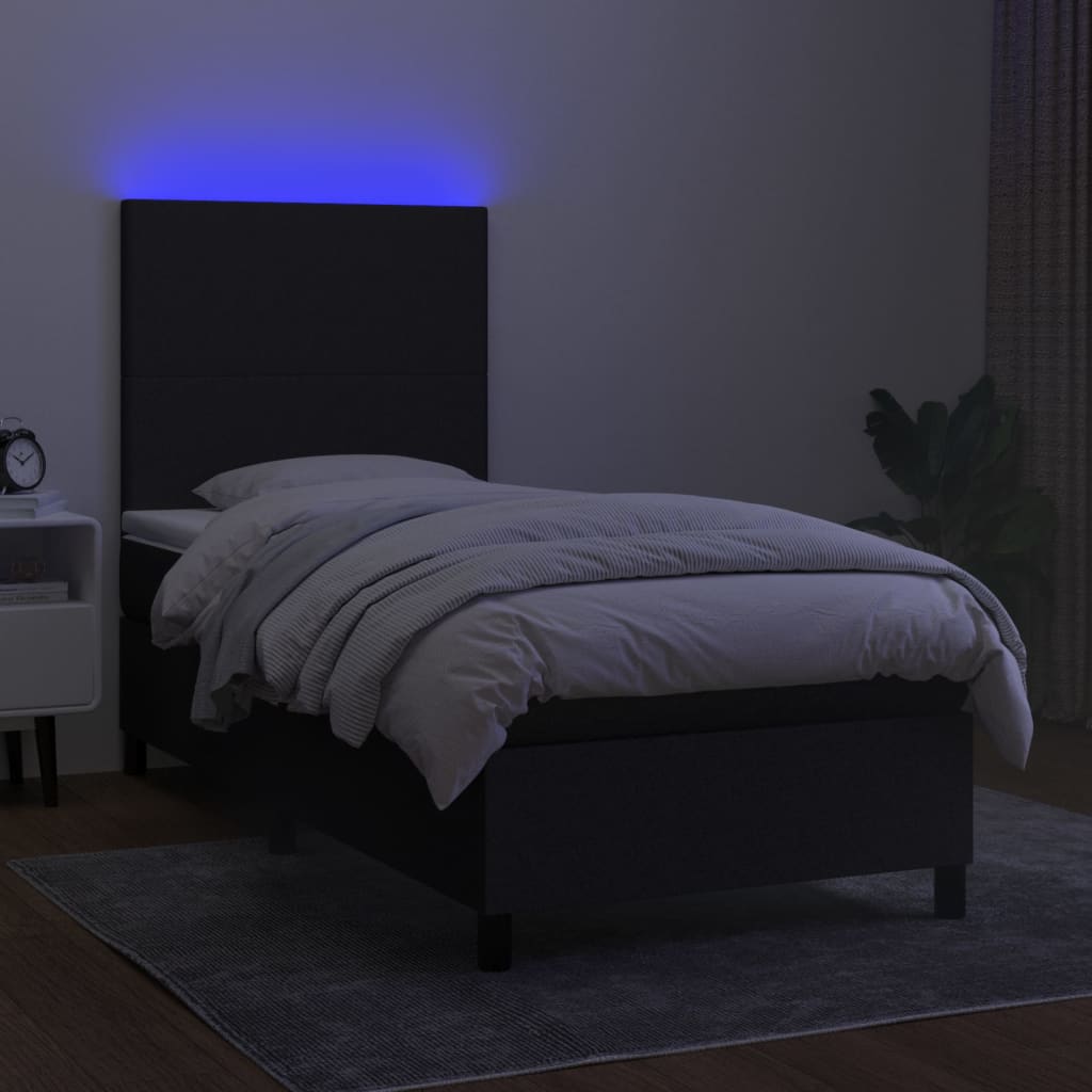 vidaXL Łóżko kontynentalne z materacem, czarne, 100x200 cm, tkanina