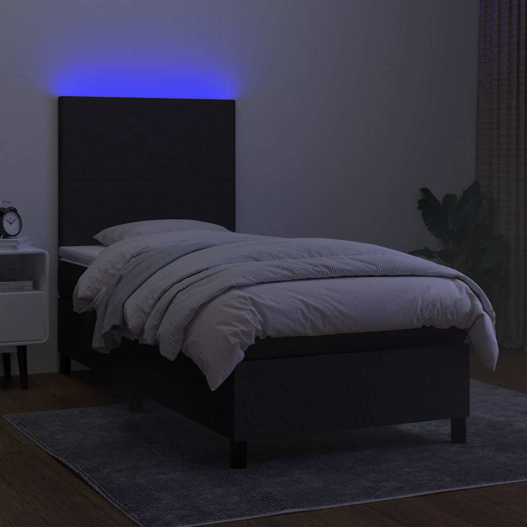 vidaXL Łóżko kontynentalne z materacem, czarne, 100x200 cm, tkanina