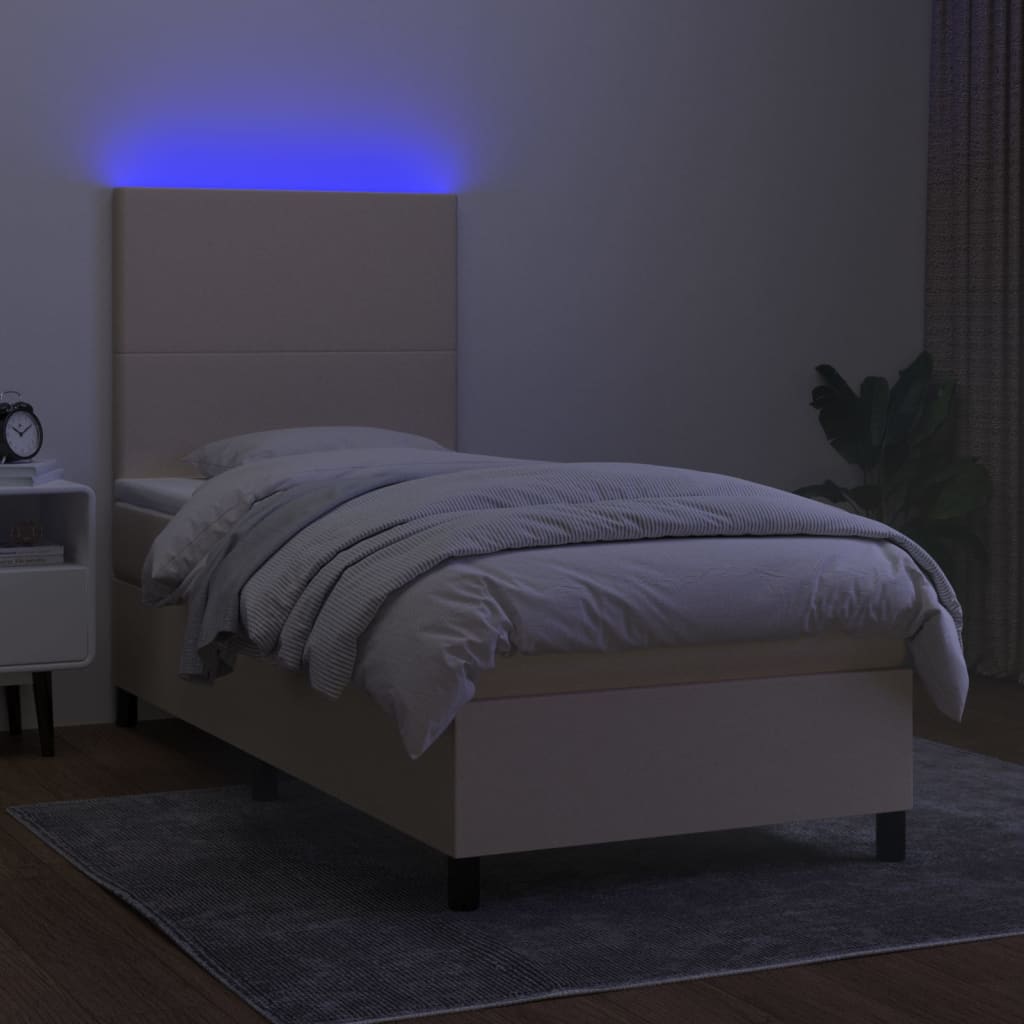 vidaXL Łóżko kontynentalne z materacem, kremowe, 100x200 cm, tkanina