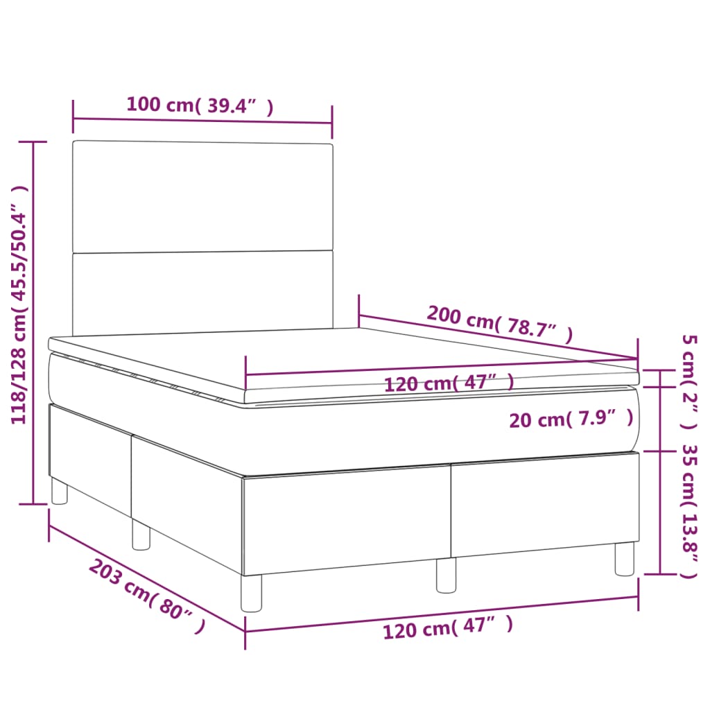 vidaXL Łóżko kontynentalne z materacem, kremowe, 120x200 cm, tkanina