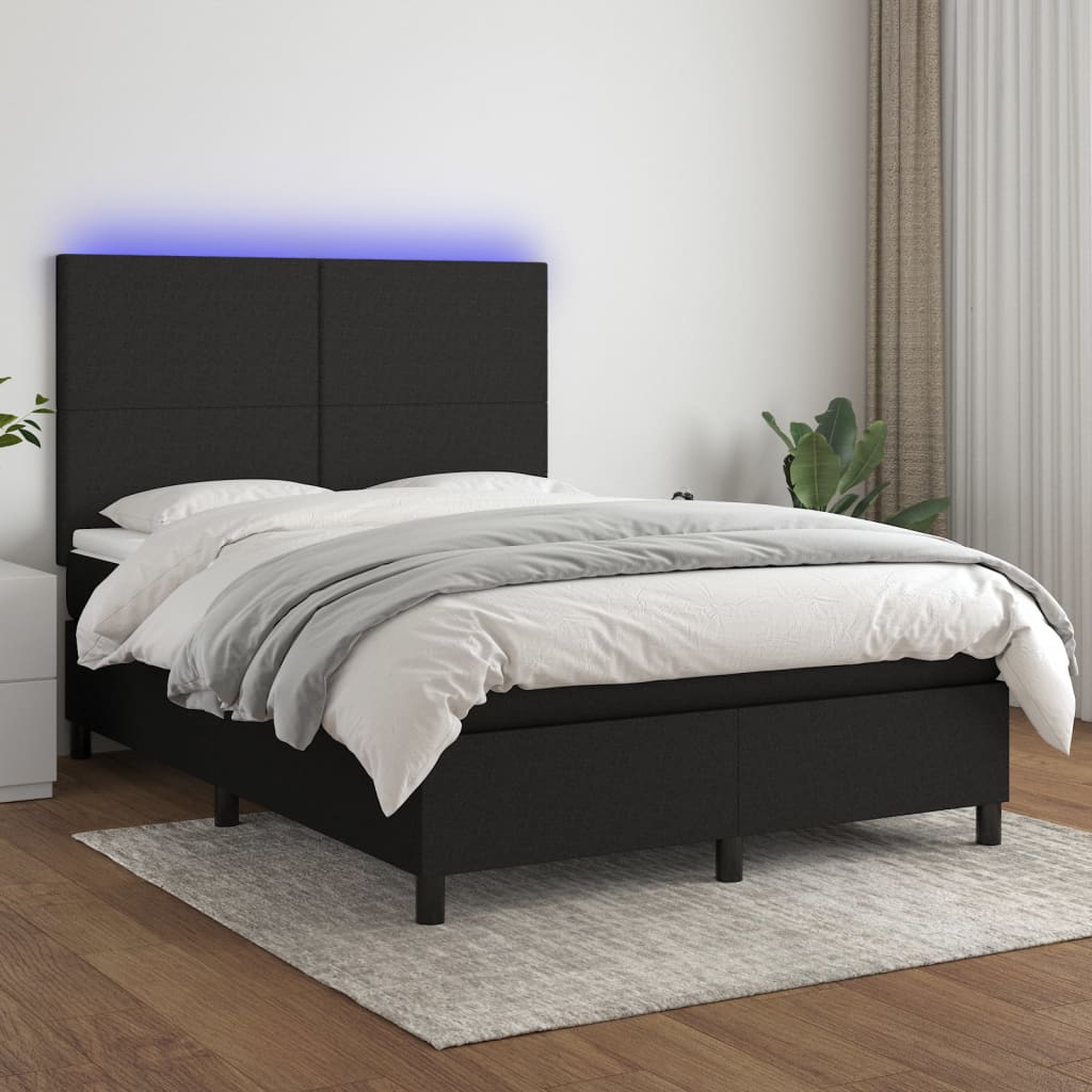 vidaXL Łóżko kontynentalne z materacem, czarne, 140x190 cm, tkanina