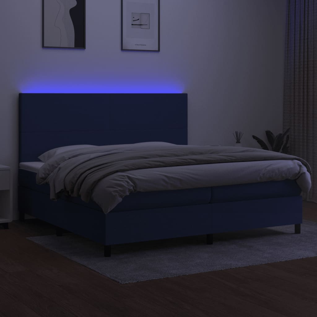 vidaXL Łóżko kontynentalne z materacem, niebieskie 200x200 cm, tkanina