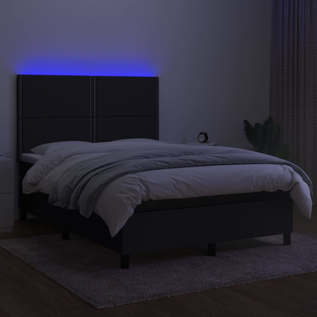 vidaXL Łóżko kontynentalne z materacem, czarne, 140x190 cm, tkanina
