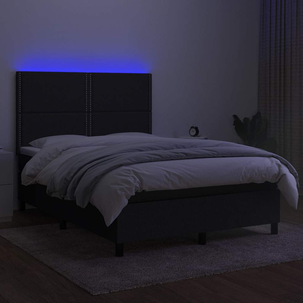 vidaXL Łóżko kontynentalne z materacem, czarne, 140x200 cm, tkanina