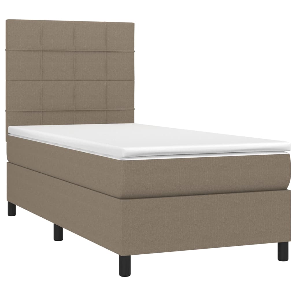 vidaXL Łóżko kontynentalne z materacem, taupe, 100x200 cm, tkanina