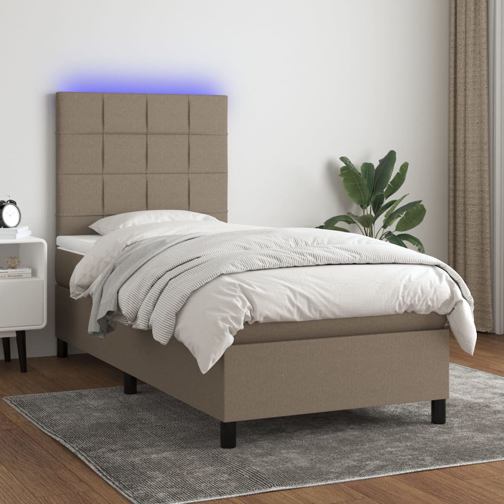 vidaXL Łóżko kontynentalne z materacem, taupe, 100x200 cm, tkanina