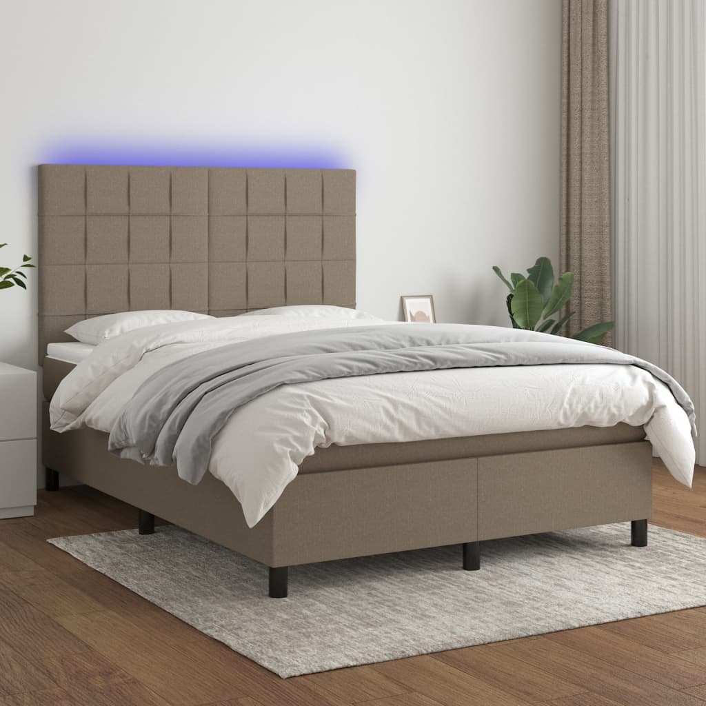 vidaXL Łóżko kontynentalne z materacem, taupe, 140x190 cm, tkanina