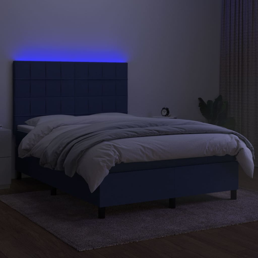 vidaXL Łóżko kontynentalne z materacem, niebieskie 140x190 cm, tkanina