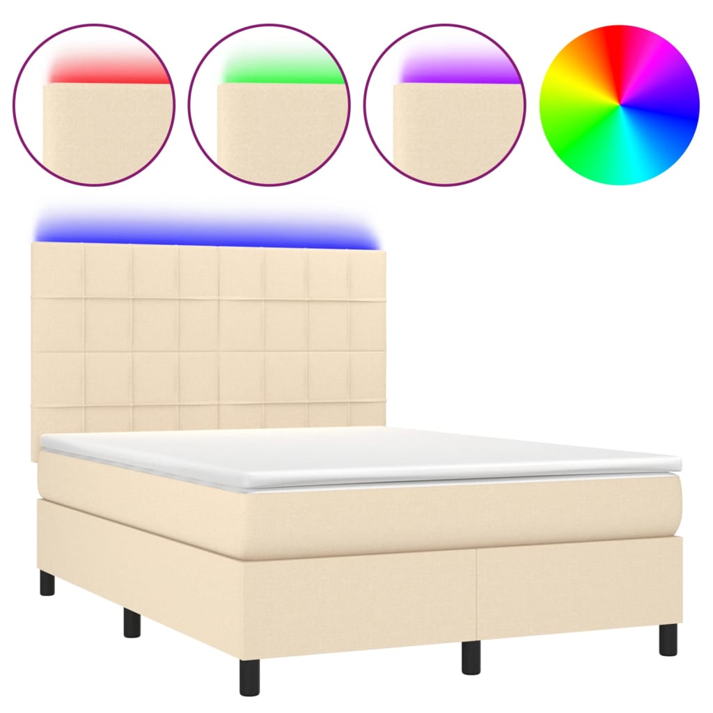 vidaXL Łóżko kontynentalne z materacem, kremowe, 140x200 cm, tkanina